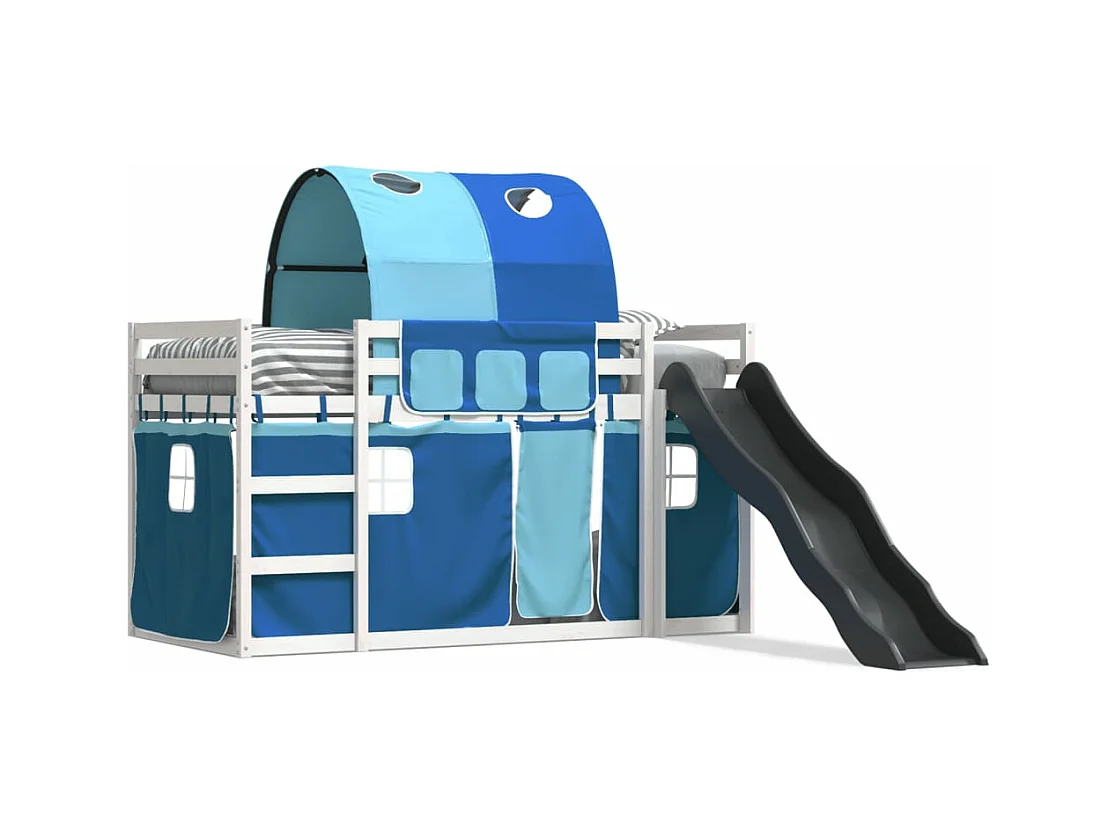 Lit superposé avec toboggan et rideaux bleu 80x200 cm FR63977