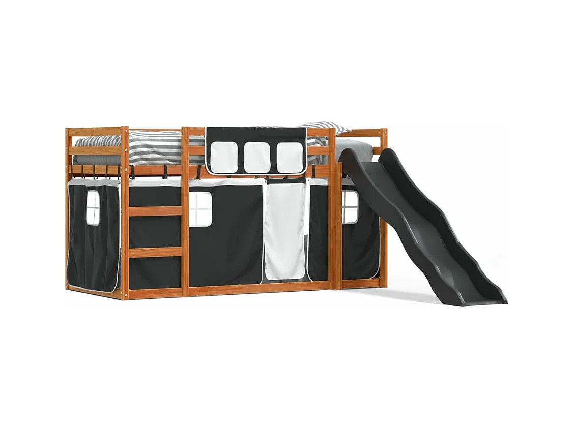 Lit superposé avec toboggan et rideaux blanc et noir 90x200 cm FR25040