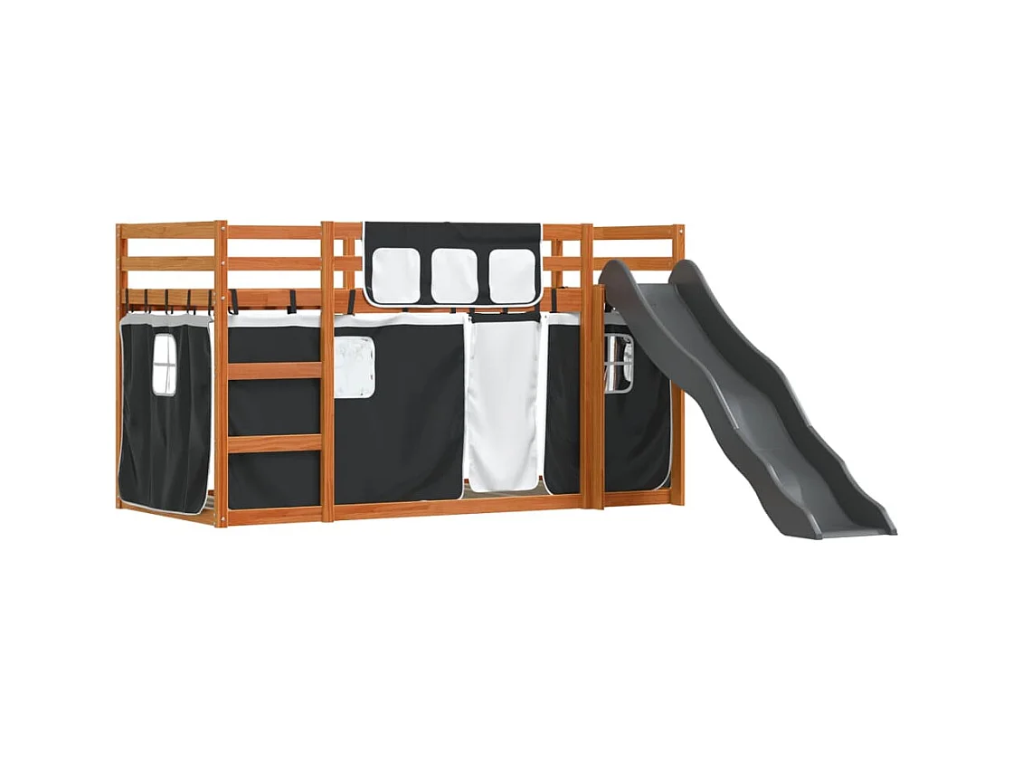 Stapelbed met glijbaan en gordijnen wit en zwart 90x200 cm BE968110