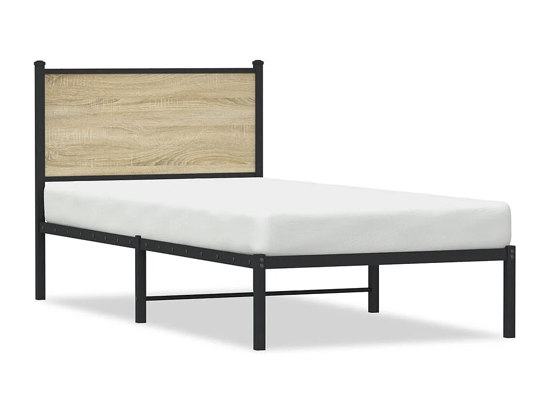 Lit adulte en métal avec tête de lit chêne sonoma 75x190 cm FR599934
