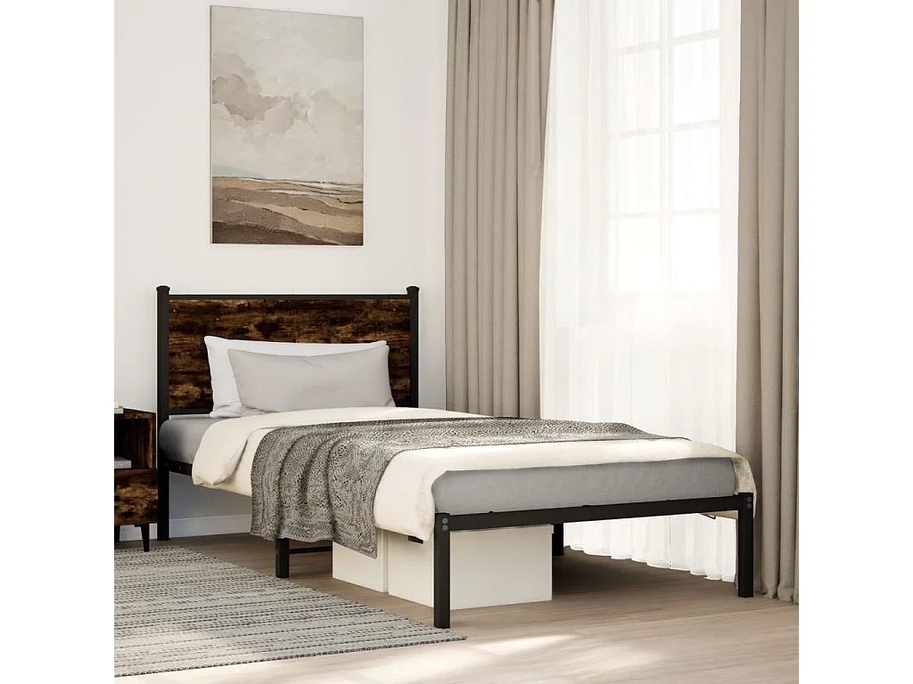 Cama - 107x203 cm, sem colchão metal carvalho fumado PT378967
