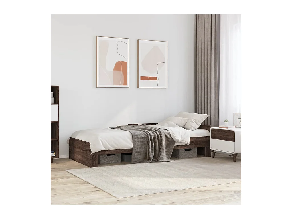 Lit adulte chêne marron 75x190 cm bois d'ingénierie FR16302