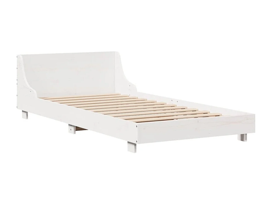 Lit adulte avec tête de lit blanc 90x190cm bois de pin massif FR581193