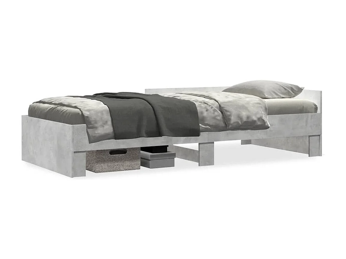 Lit adulte gris béton 75x190 cm bois d'ingénierie FR88426