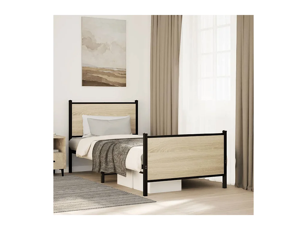 Lit adulte métal avec tête de lit et pied de lit 75x190 cm FR599364