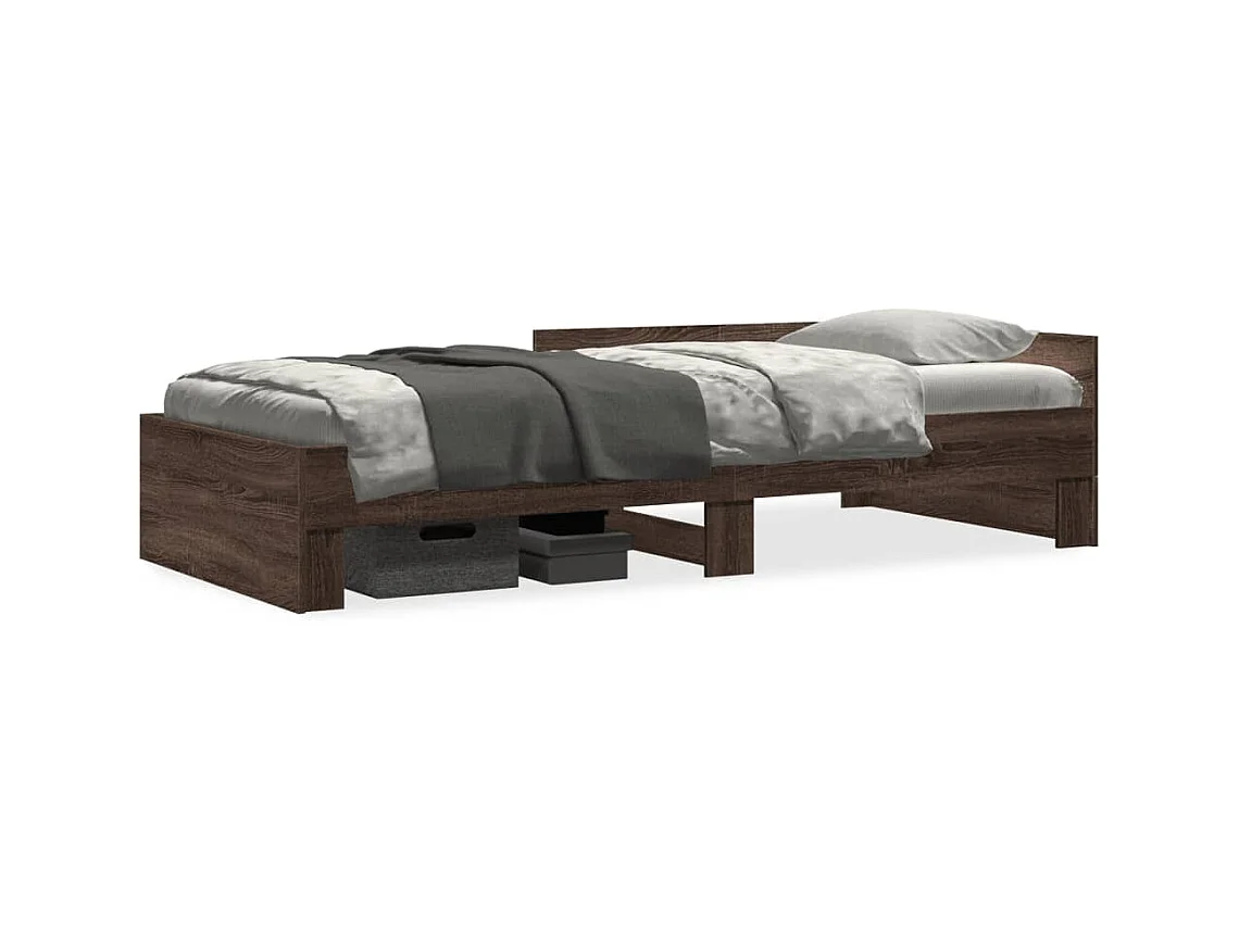 Lit adulte chêne marron 100x200 cm bois d'ingénierie FR92958