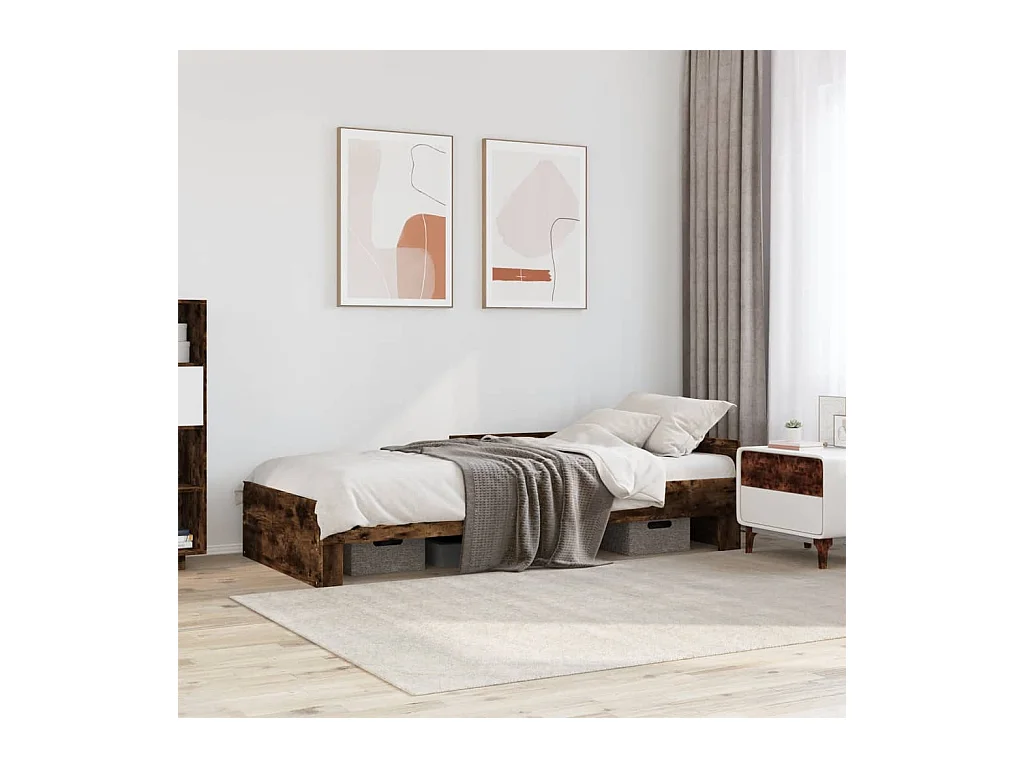 Lit adulte chêne fumé 75x190 cm bois d'ingénierie FR25236