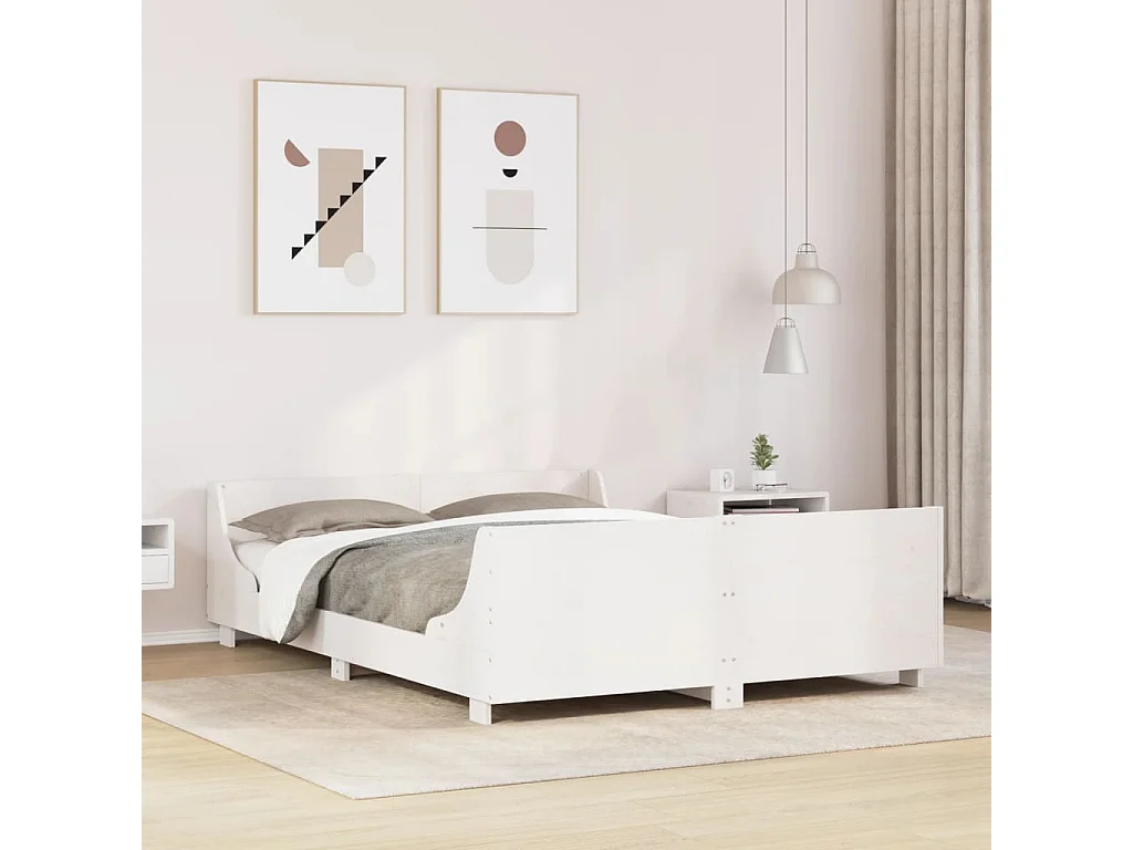 Lit adulte avec tête de lit blanc 150x200 cm bois pin massif FR863668