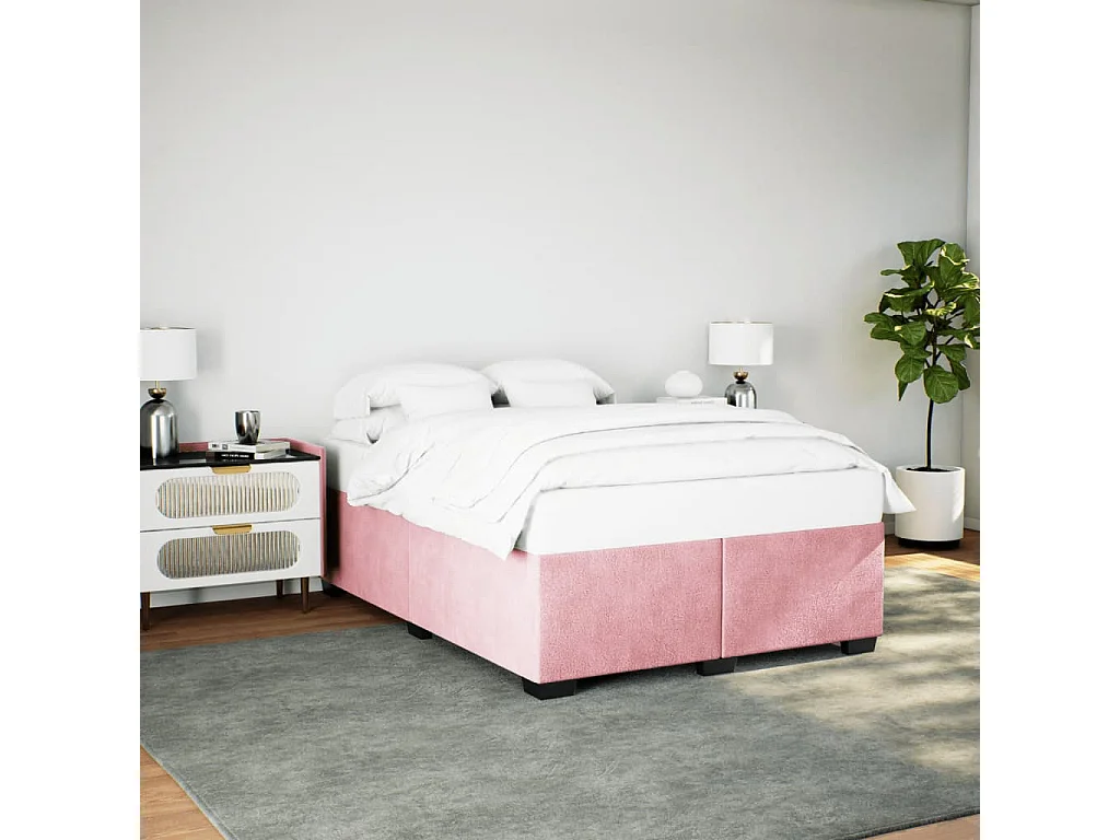 Lit adulte Rose 140x200 cm Velours FR52116