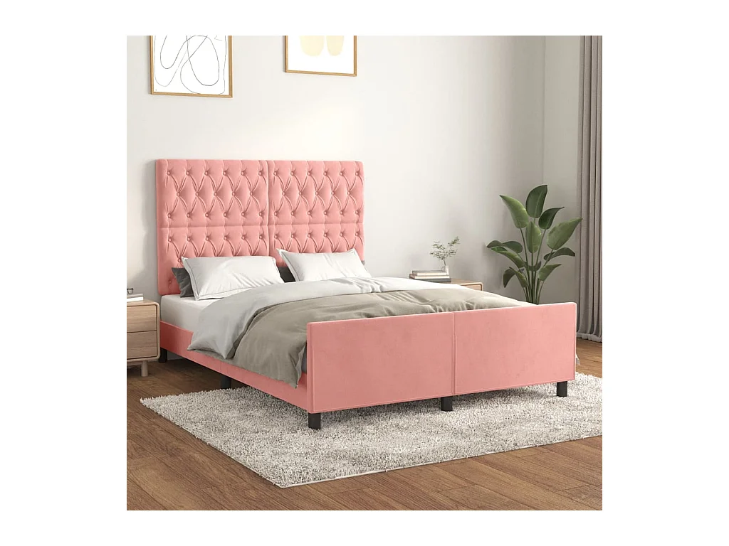 Lit adulte avec tête de lit Rose 140x200 cm Velours FR622577