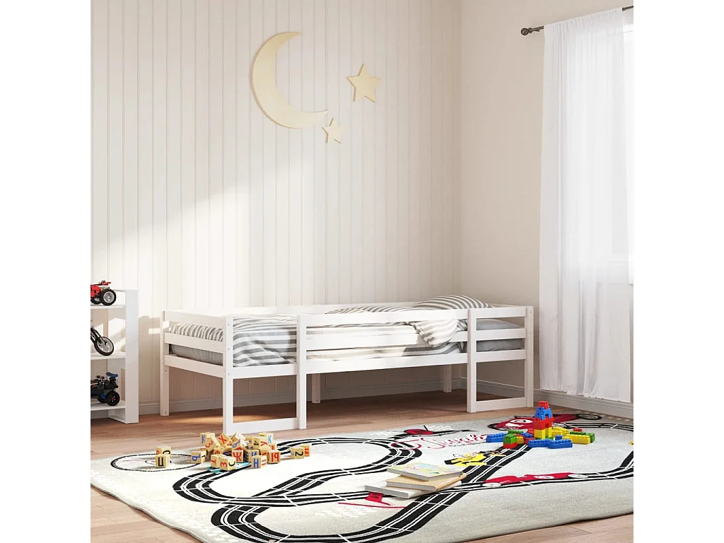 Lit adulte pour enfants blanc 90x190 cm bois de pin massif FR71376