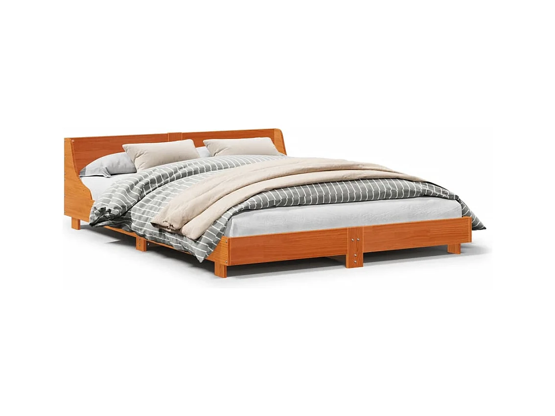 Cama sin colchón madera maciza pino marrón cera 150x200 cm ES491120