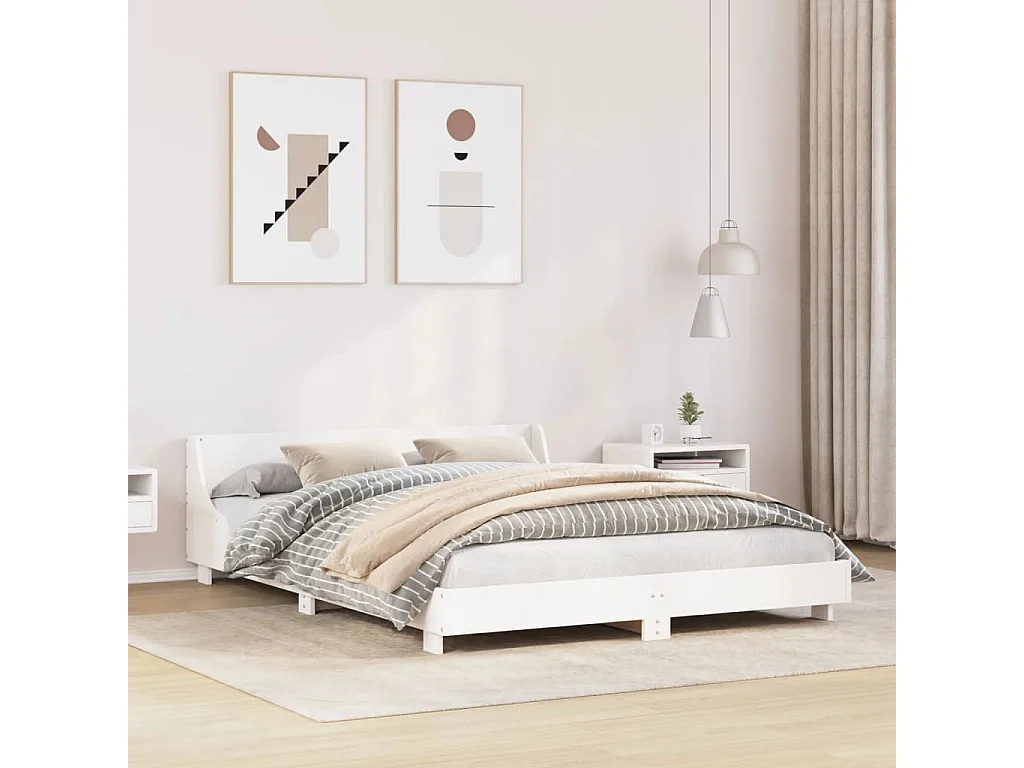 Lit adulte avec tête de lit blanc 120x190 cm bois pin massif FR570233