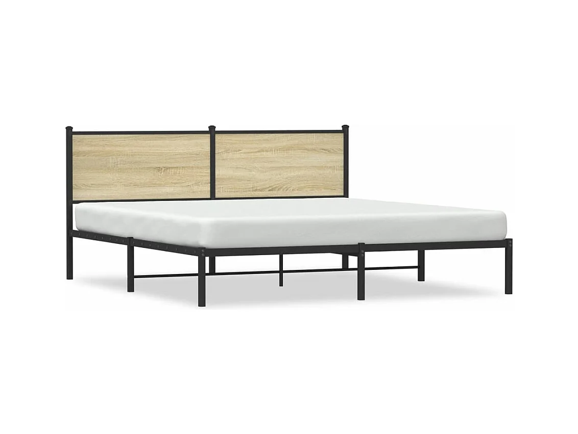 Lit adulte en métal avec tête de lit chêne sonoma 180x200 cm FR383651