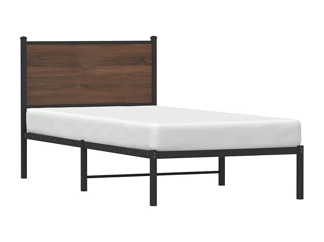 Lit adulte en métal avec tête de lit chêne marron 75x190 cm FR181748