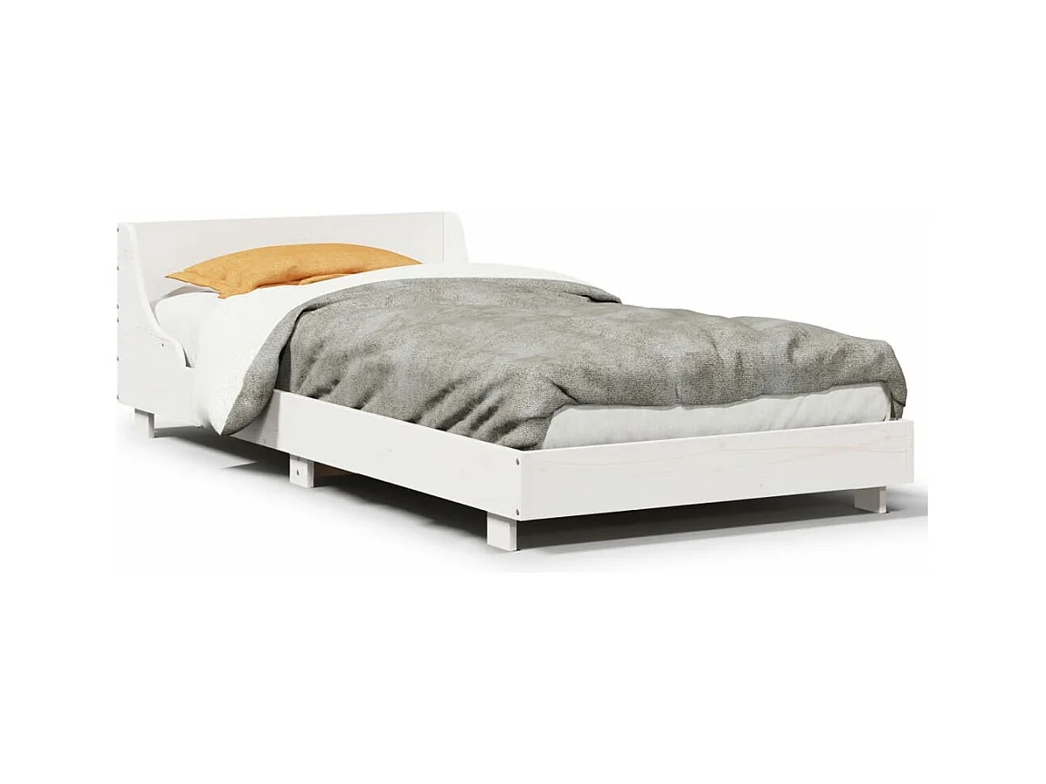 Lit adulte avec tête de lit blanc 90x200cm bois de pin massif FR159956