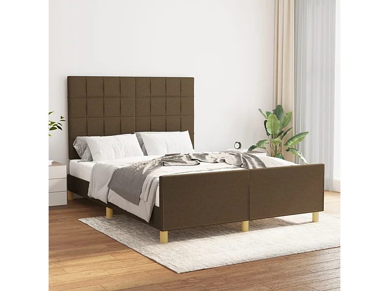 Lit adulte avec tête de lit Marron foncé 140x200 cm Tissu FR493186