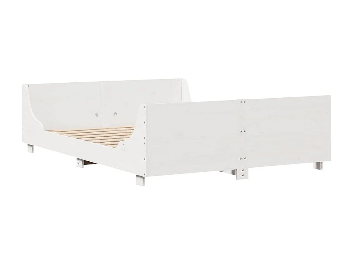 Lit adulte avec tête de lit blanc 135x190 cm bois pin massif FR518638