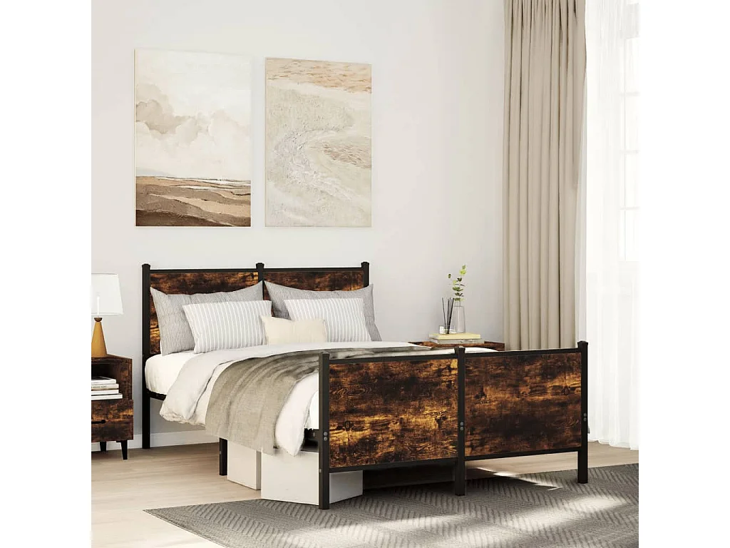 Lit adulte métal avec tête de lit et pied de lit 120x190 cm FR643235