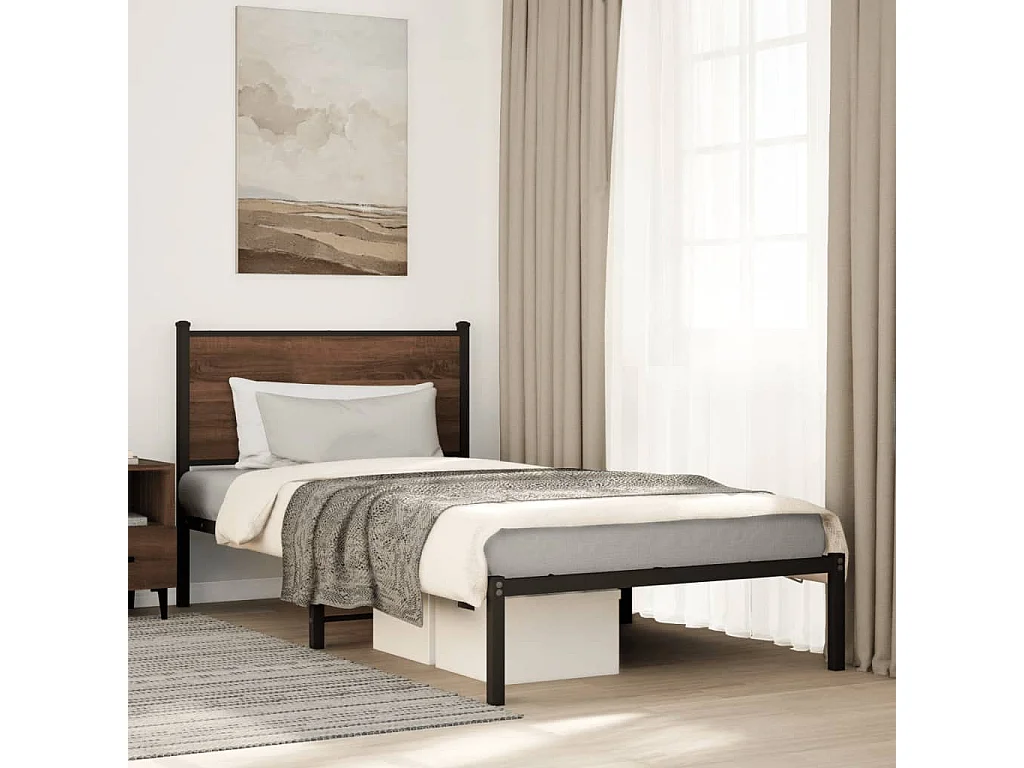 Cama para adulto - con cabecero metal marrón roble 100x190 cm ES158404