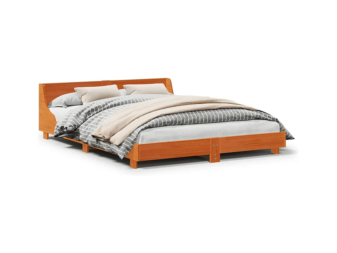Lit adulte avec tête de lit cire marron 140x190cm bois de pin FR226474