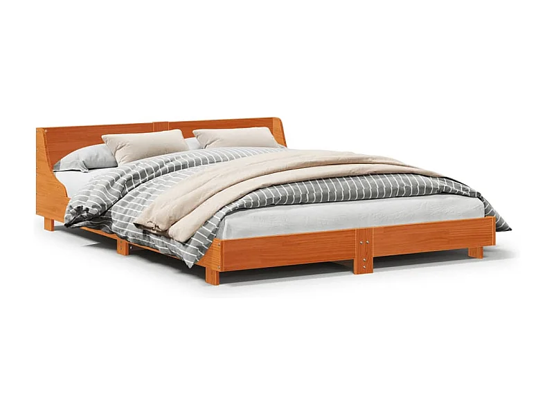 Lit adulte avec tête de lit cire marron 140x190cm bois de pin FR226474