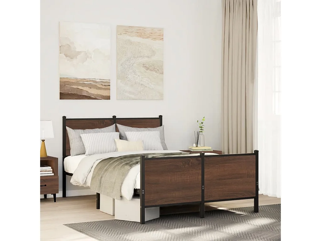 Lit adulte métal avec tête de lit et pied de lit 137x190 cm FR622230