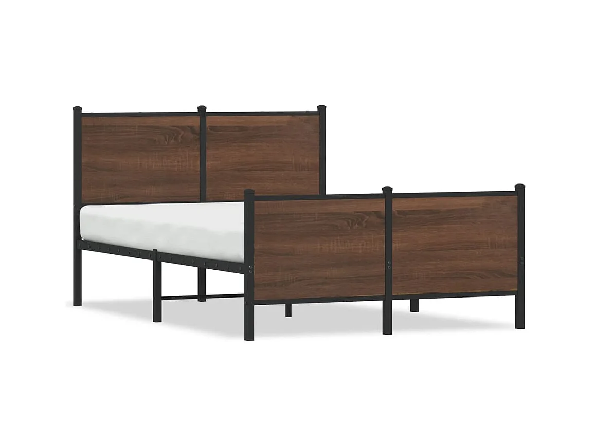 Cama - 137x190cm c/ painéis cabeceira pés metal carvalho castanho PT568239