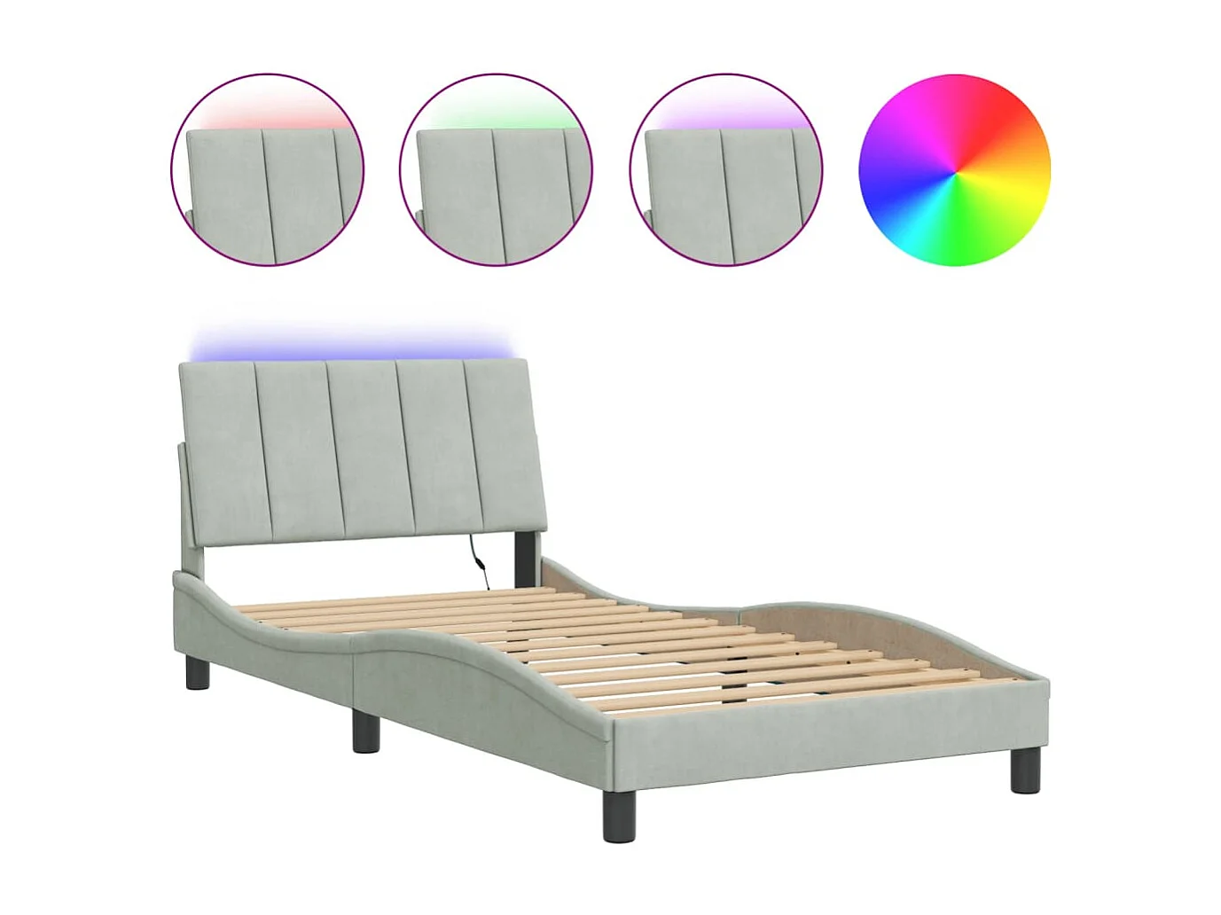 Lit adulte avec lumières LED gris clair 100x200 cm velours FR18831