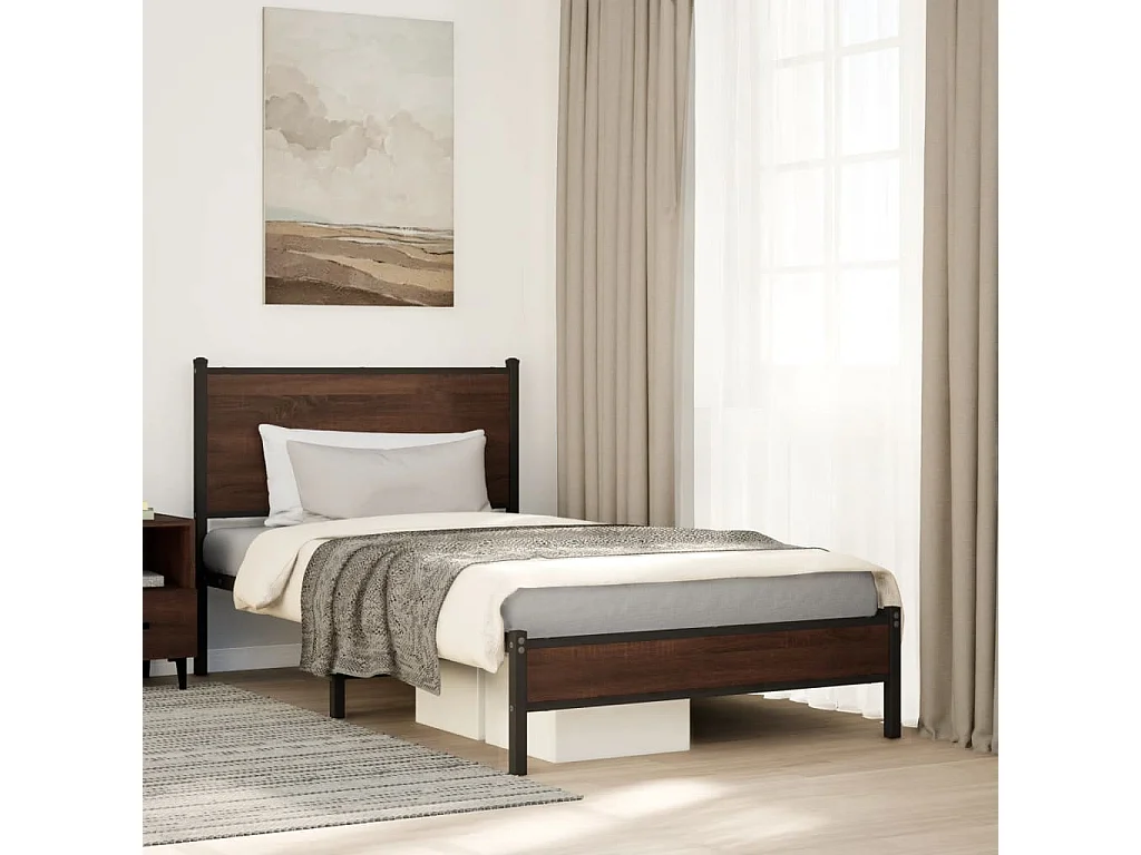 Cama para adulto - con cabecero metal marrón roble 100x190 cm ES270007
