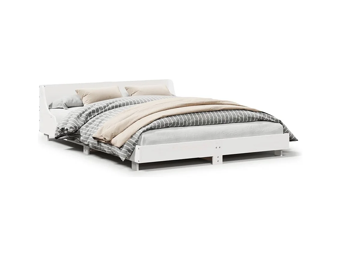 Lit adulte avec tête de lit blanc 140x200 cm bois pin massif FR414206