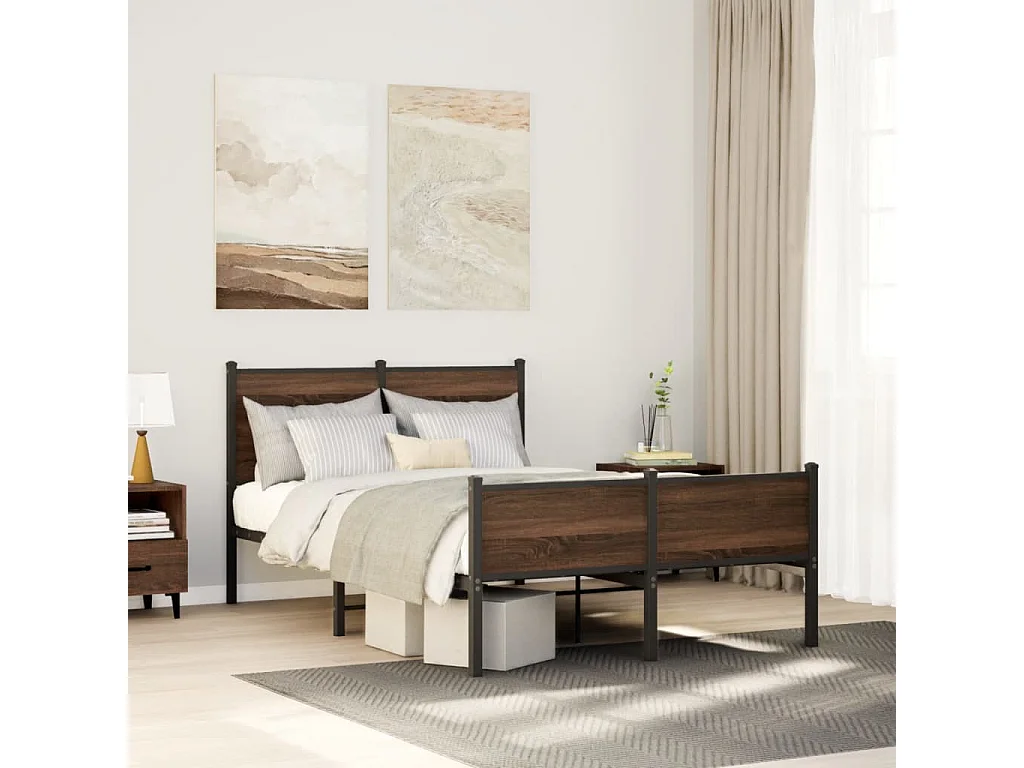 Cama - 120x200cm, sem colchão metal carvalho castanho PT507335