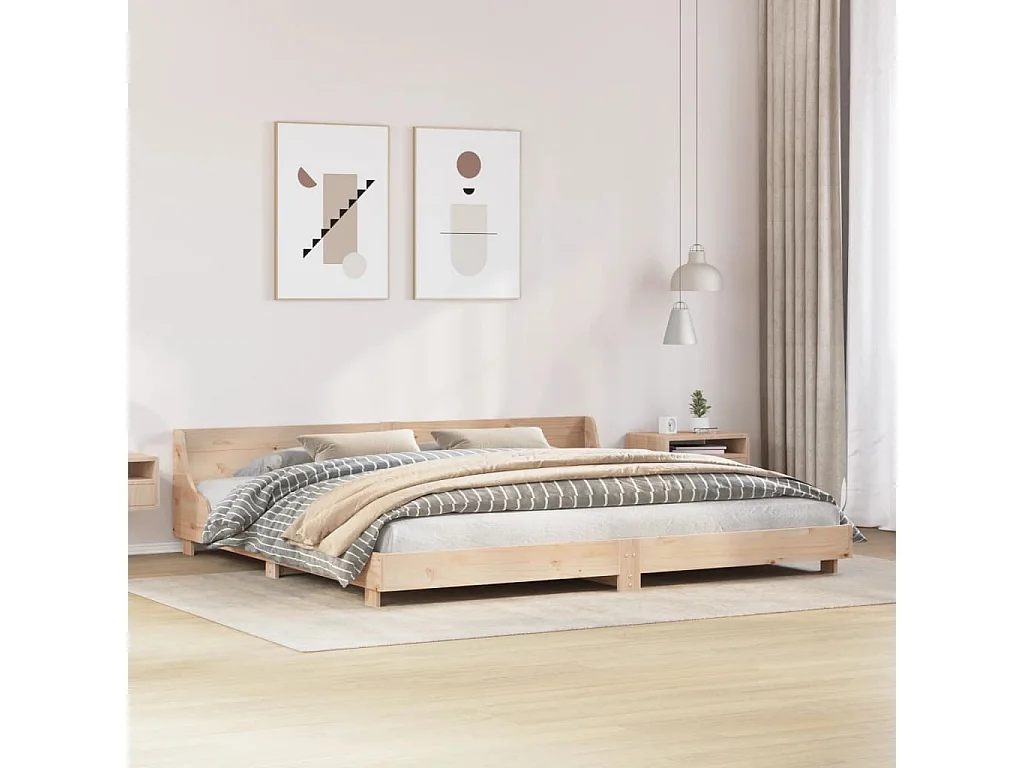 Lit adulte avec tête de lit 200x200 cm Bois de pin massif FR730977