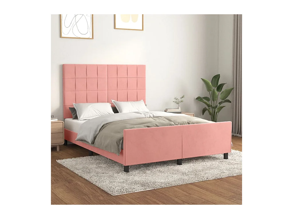 Cama para adulto - con cabecero de terciopelo rosa 140x200 cm ES411982