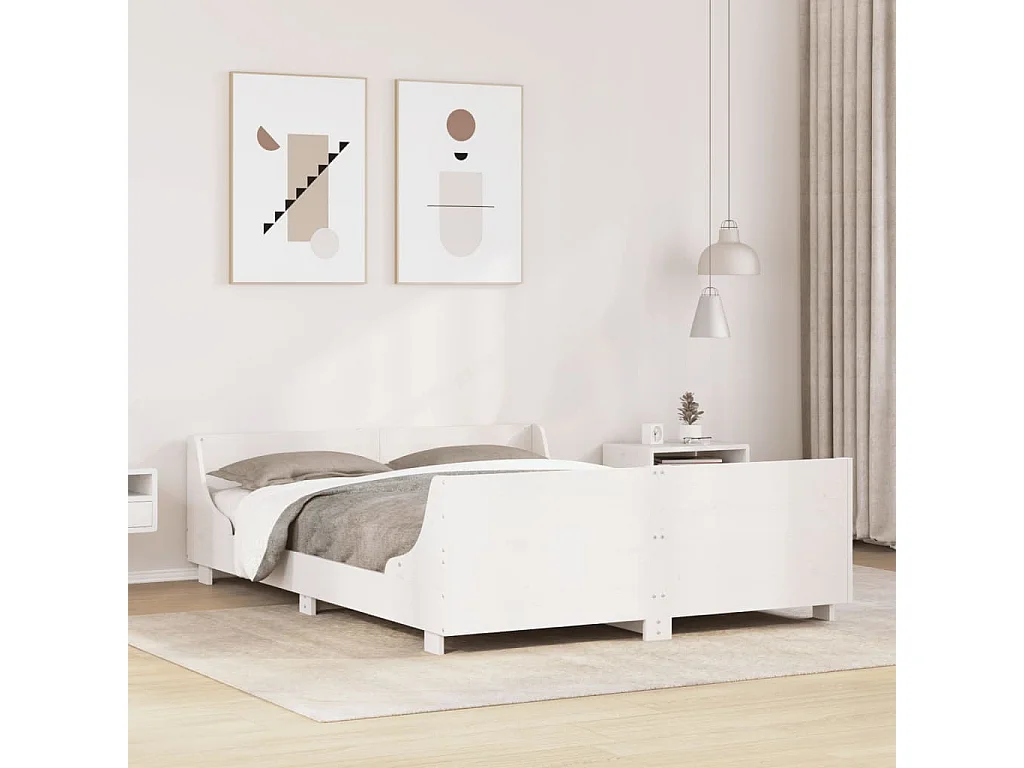 Lit adulte avec tête de lit blanc 160x200 cm bois pin massif FR263258
