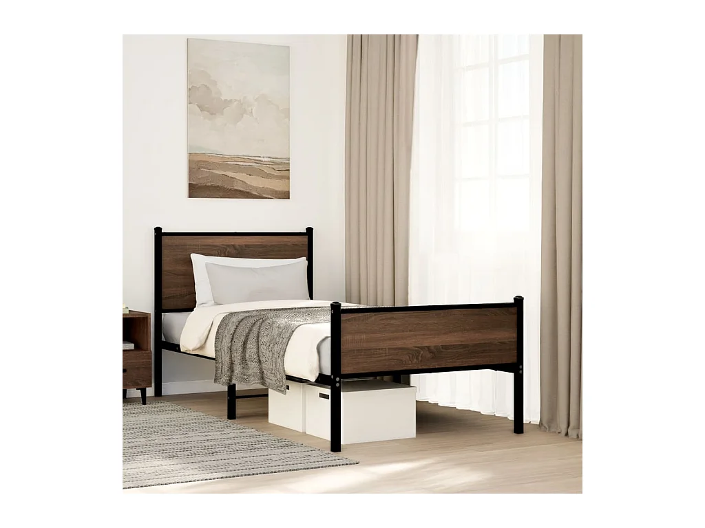 Cama - 75x190 cm, sem colchão metal carvalho castanho PT402792