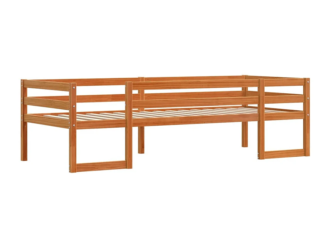 Lit adulte d'enfant marron cire 75x190 cm bois de pin massif FR30042