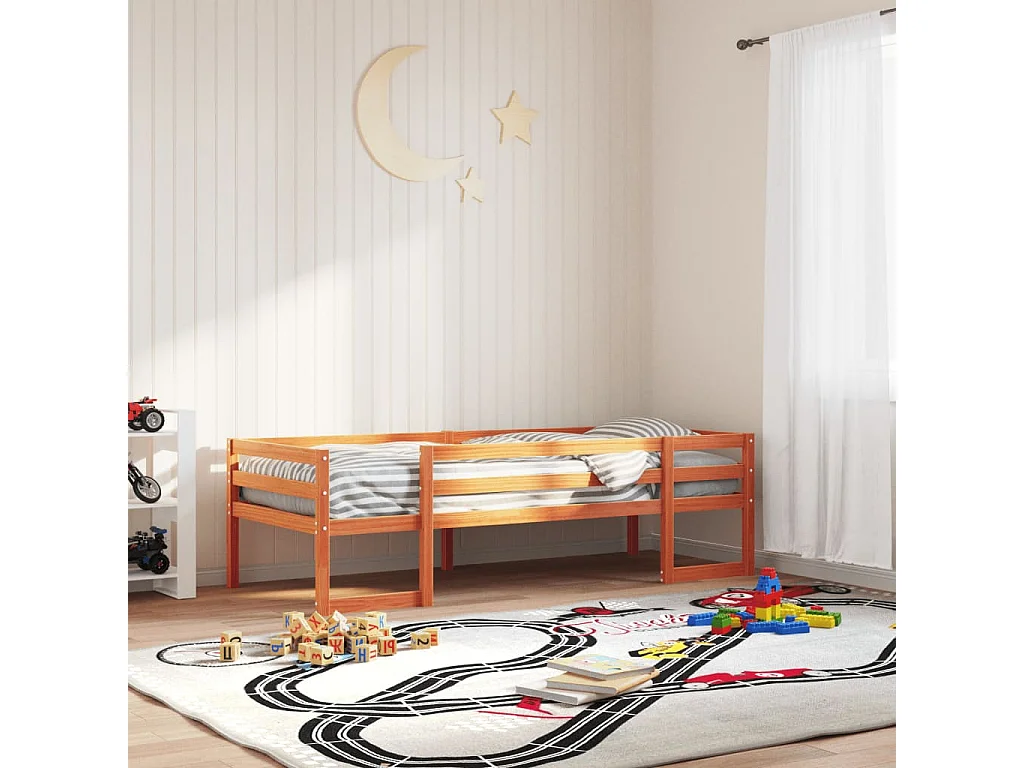 Lit adulte d'enfant marron cire 75x190 cm bois de pin massif FR30042