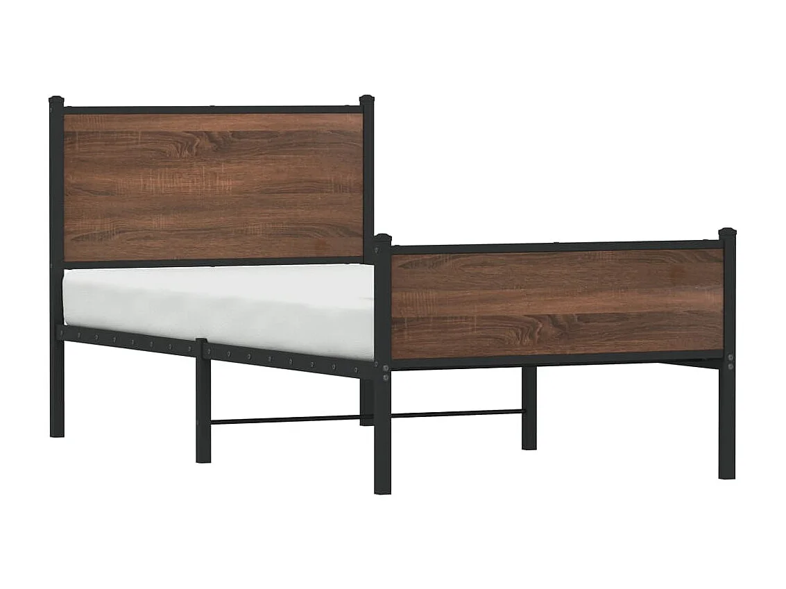 Cama con cabecero y pie de cama metal marrón roble 90x200 cm ES712177