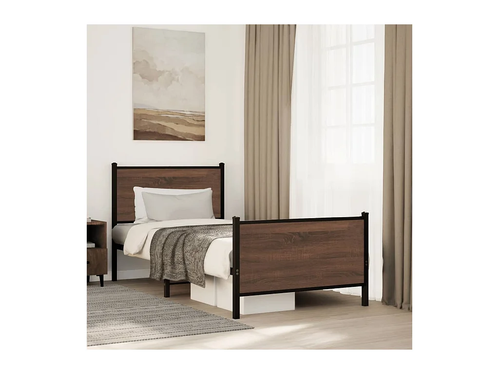 Lit adulte métal avec tête de lit et pied de lit 75x190 cm FR875201