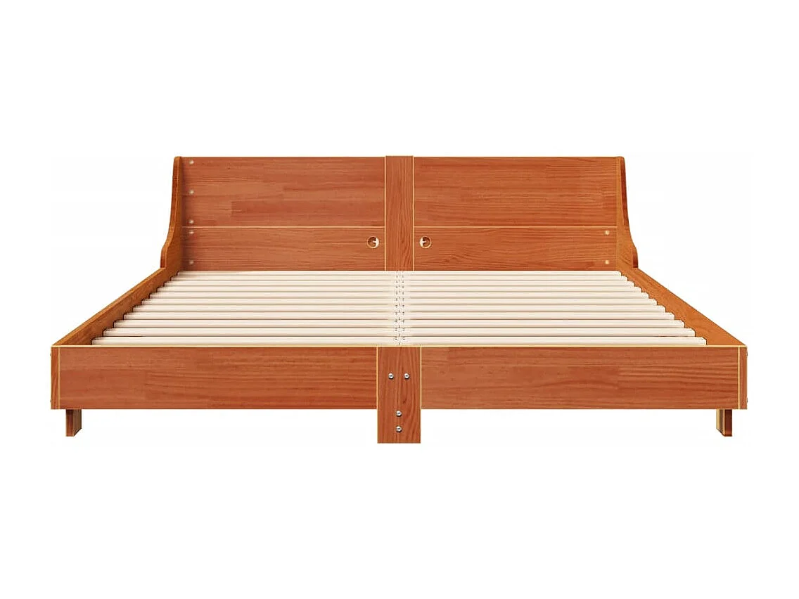 Lit adulte et tête de lit cire marron 160x200 cm bois de pin FR467248