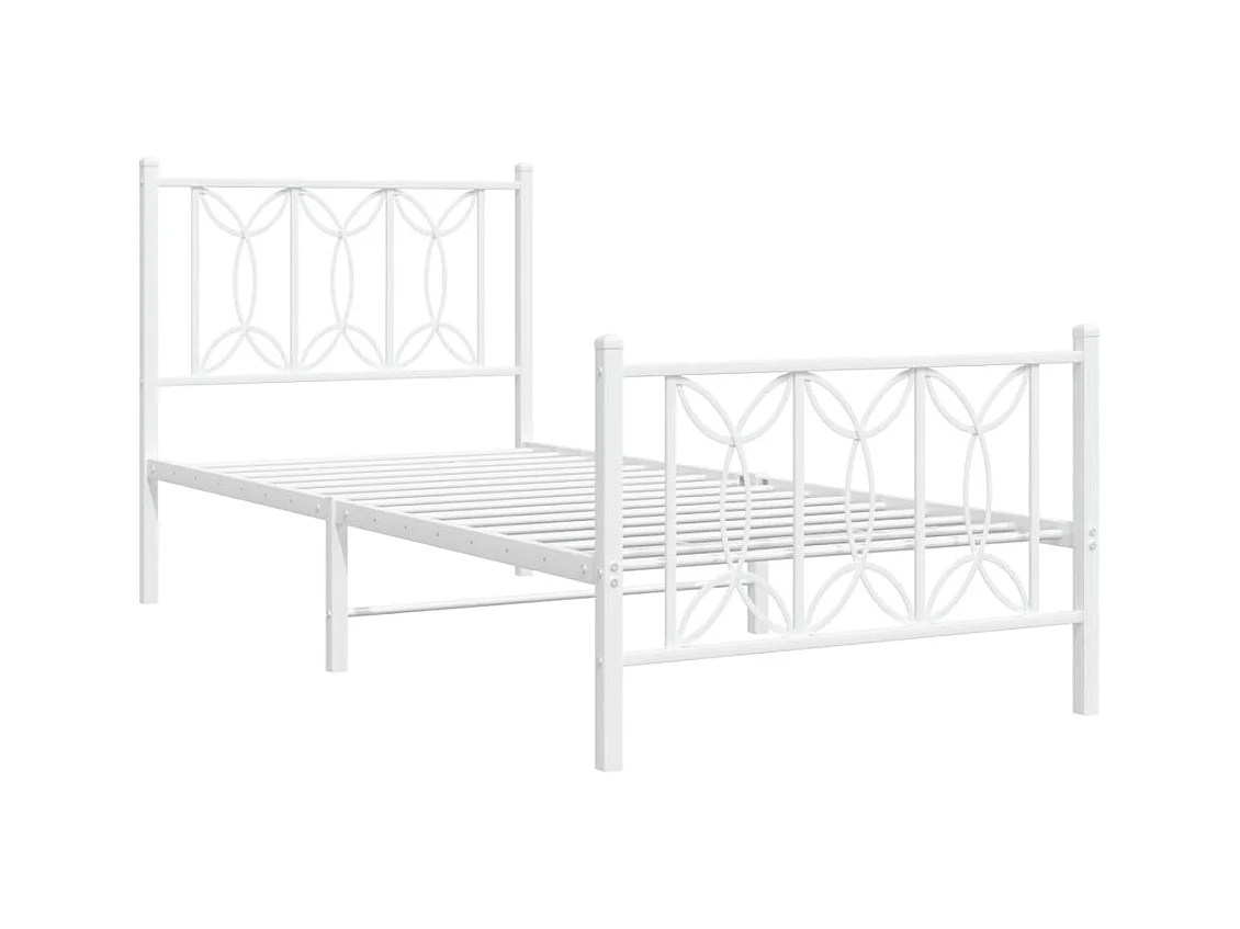 Lit adulte métal avec tête de lit/pied de lit blanc 80x200 cm FR291571