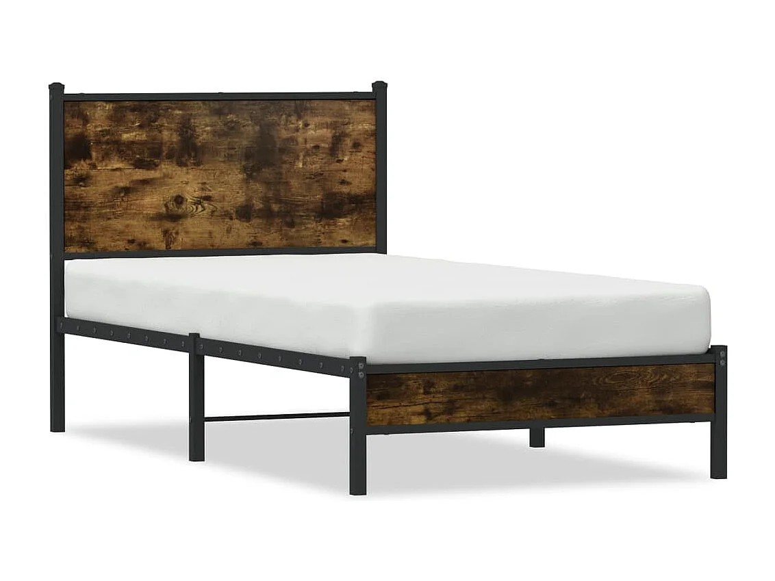 Lit adulte en métal avec tête de lit chêne fumé 90x190 cm FR590477