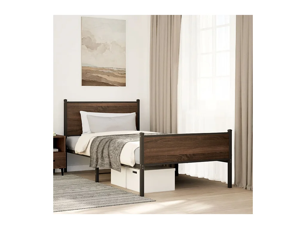 Lit adulte métal avec tête de lit et pied de lit 100x200 cm FR391157
