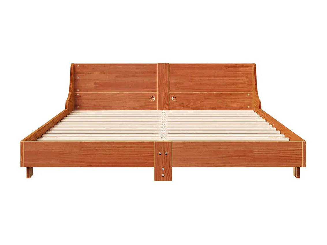 Lit adulte et tête de lit cire marron 120x200 cm bois de pin FR706504