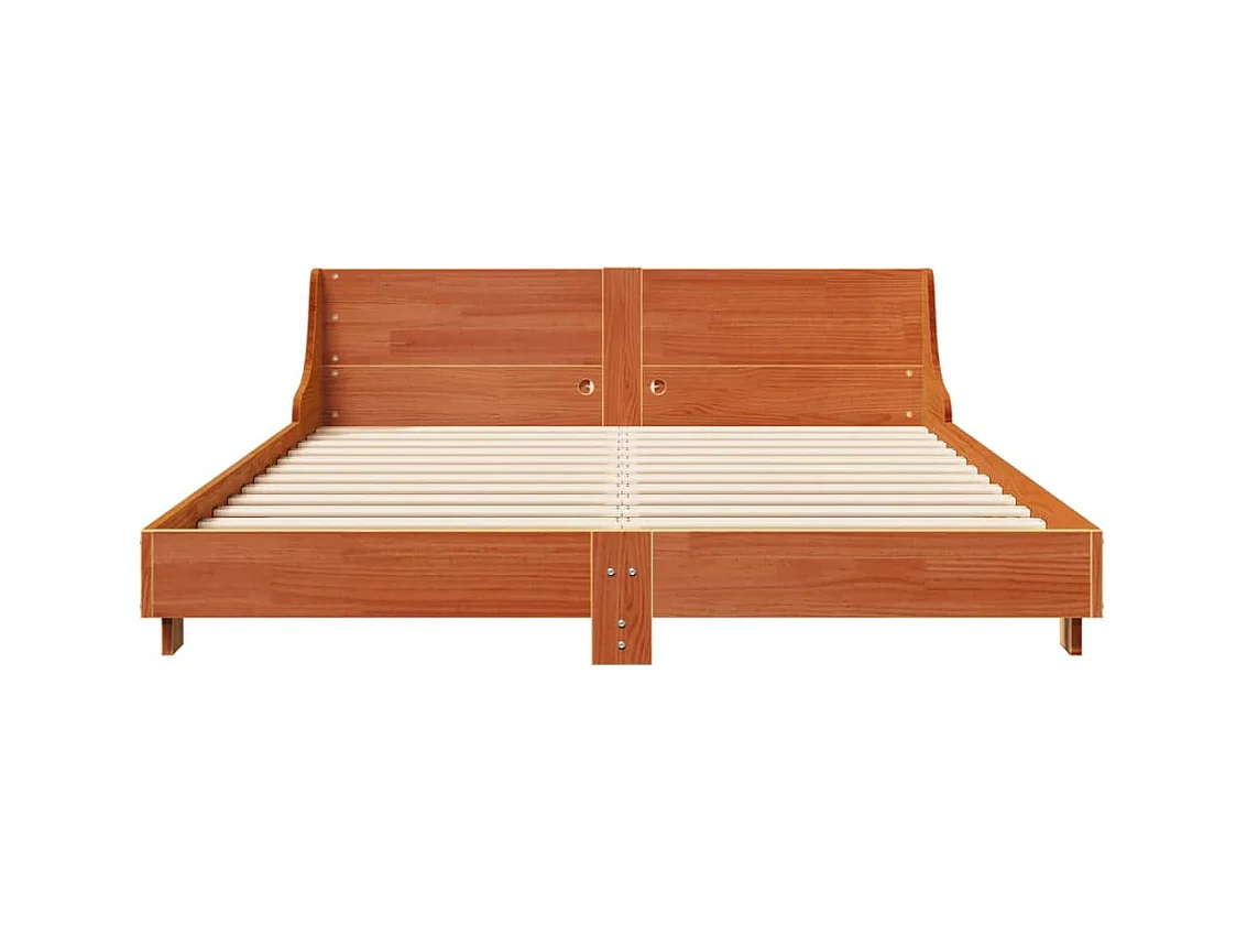 Lit adulte et tête de lit cire marron 120x200 cm bois de pin FR706504