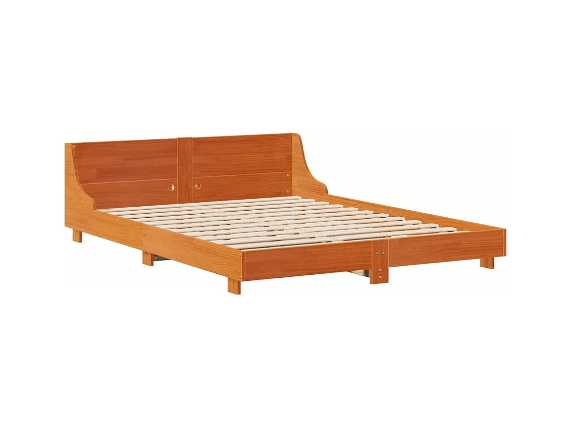 Lit adulte et tête de lit cire marron 120x200 cm bois de pin FR706504