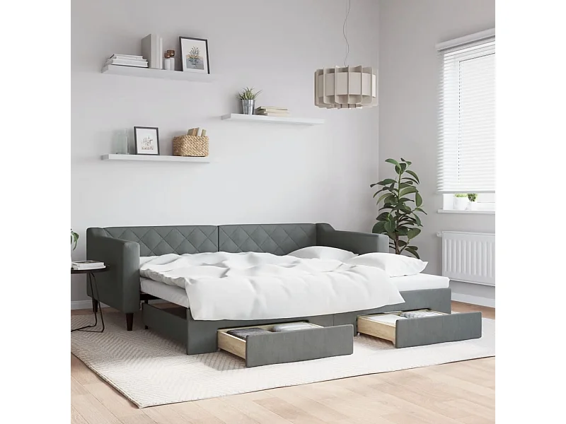 Lit gigogne - 90x200 cm et tiroirs gris foncé tissu FR37509