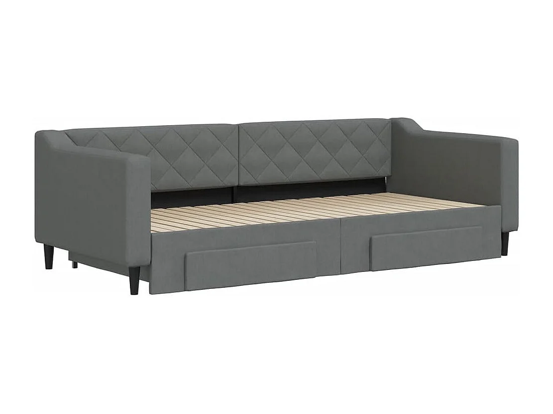 Lit gigogne - 90x200 cm et tiroirs gris foncé tissu FR37509
