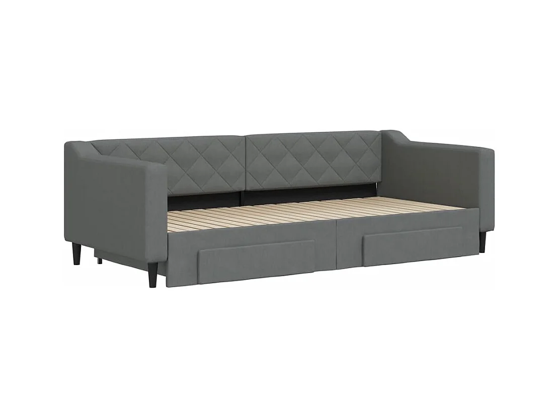 Slaapbank onderschuifbed en lades 90x200 cm stof donkergrijs BE441347